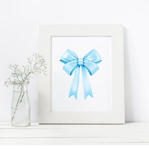 May include: A white frame with a light blue bow illustration inside. The bow is tied with a single loop and two long tails.
