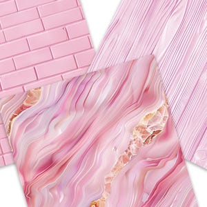 May include: Three pink patterned digital paper textures. The first is a brick pattern, the second is a wood grain pattern, and the third is a pink and white agate pattern.