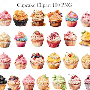 Cupcake Clipart Bundle, Watercolor Cupcake PNG, Sweet Treats Clipart ...