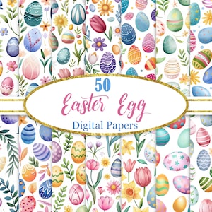 Papel digital de Pascua, paquete de fondos de Pascua, huevo de acuarela, papel para álbum de recortes, descarga digital