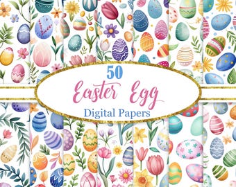 Easter Digital Paper, Easter Background Bundle, Watercolor Egg, Scrapbook Paper, Digital Download
