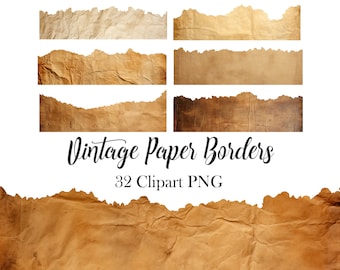 Vintage Paper Border Clipart, Torn Paper, Scrapbooks, Digital Download