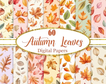 Autumn Leaves Digital Paper, Autumn Background Bundle, Scrapbook Paper, Digital Download