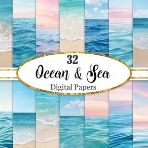 Ocean Digital Paper, Sea Background, Beach, Summer, Scrapbook Paper, Digital Download