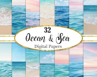 Ocean Digital Paper, Sea Background, Beach, Summer, Scrapbook Paper, Digital Download