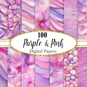 Carta digitale viola e rosa, pacchetto sfondo rosa, texture viola, carta per scrapbooking, download digitale