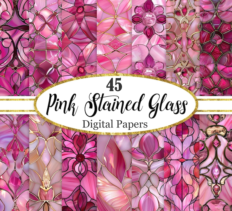 Pink Stained Glass Digital Paper, Vintage Background, Pink Texture ...