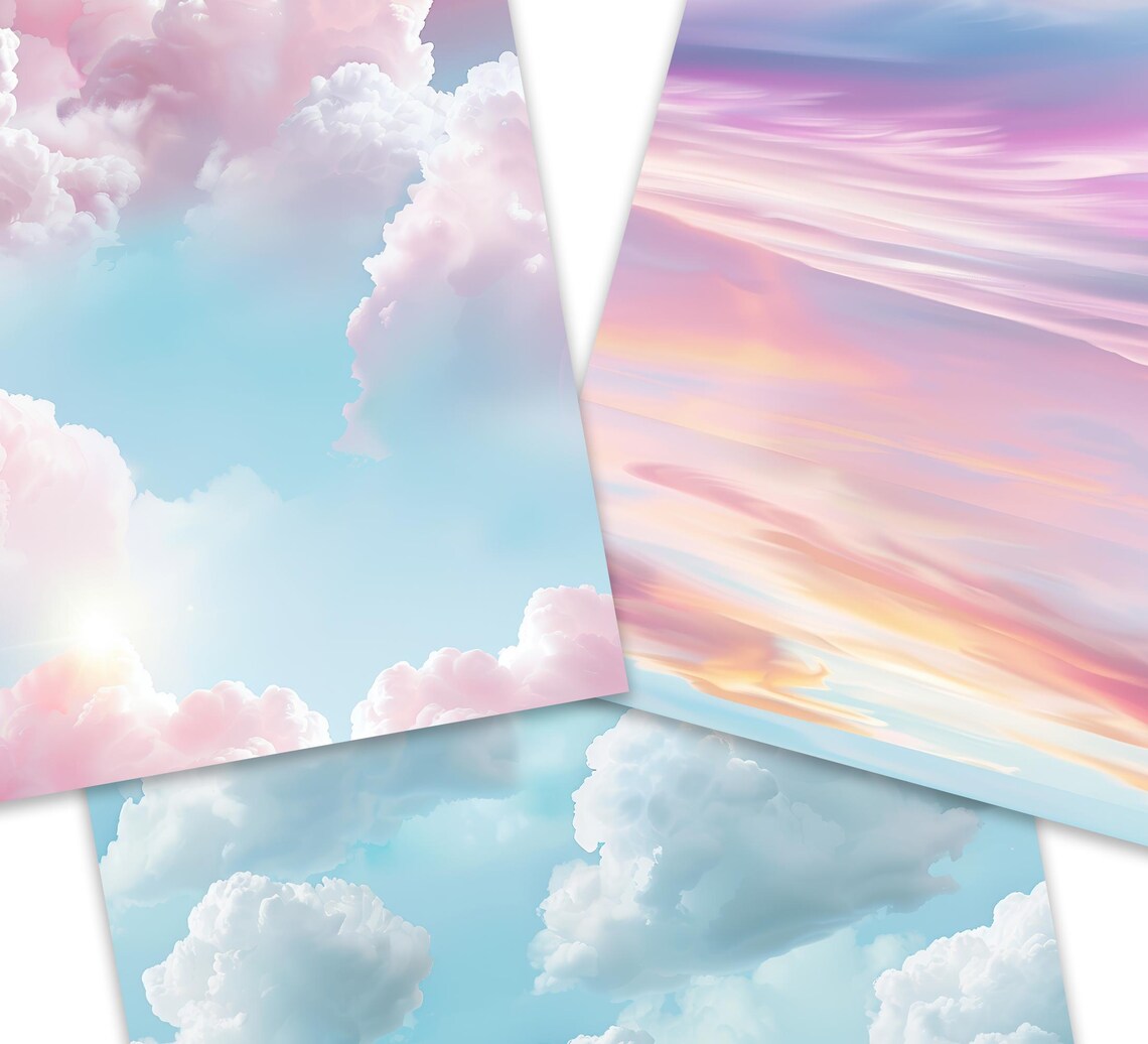 Pastel Sky Digital Paper, Sky Background Bundle, Cloud, Texture ...