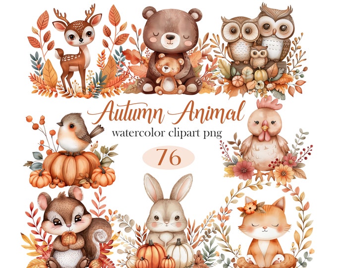 Cute Fall Animal Clipart Png Sublimation, Autumn Cute Baby Animals PNG ...