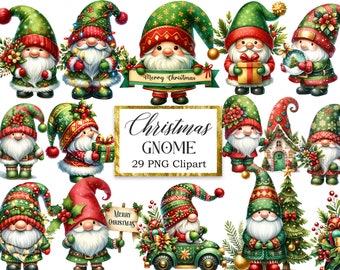 Christmas Gnome PNG, Watercolor Christmas Gnome Clipart Bundle, Festive Gnome, Holiday PNG, Gnome Sublimation, Digital Download