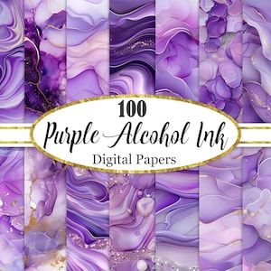 Papel digital roxo, pacote de fundo de tinta de álcool roxa, papéis de scrapbook, download digital