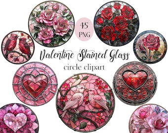Valentine Stained Glass Circle Clipart, Digital Download