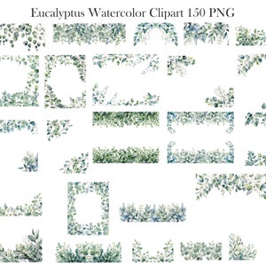 Eucalyptus PNG, Watercolor Eucalyptus Clipart Bundle, Greenery Clipart, Green Leaves, Eucalyptus Border Wreath, Wedding Clipart, Foliage zdjęcie 6