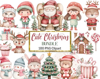 Christmas Clipart, Watercolor Christmas PNG, Digital Download