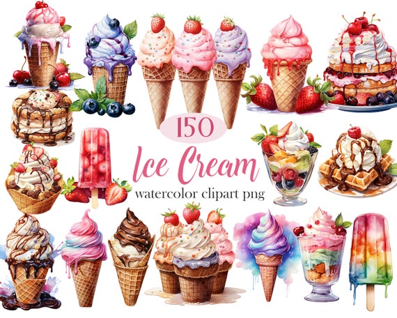 Ice Cream Clipart, Dessert PNG, Summer, Digital Download