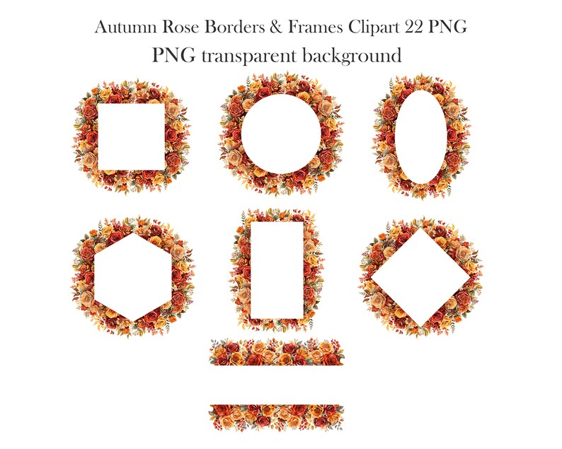Autumn Rose Border Clipart, Watercolor Rose Border PNG Bundle, Flower ...