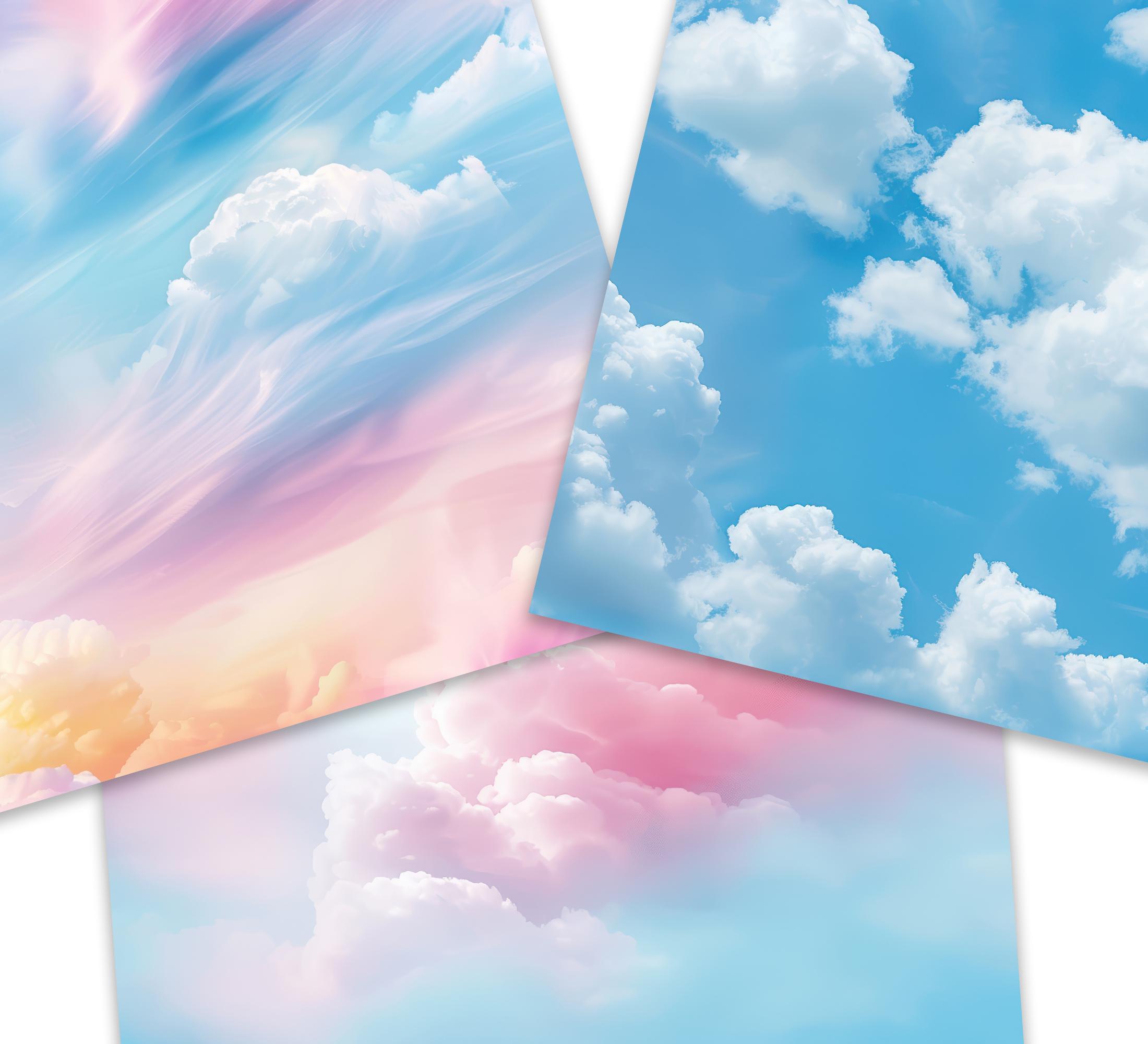 Pastel Sky Digital Paper, Sky Background Bundle, Cloud, Texture ...