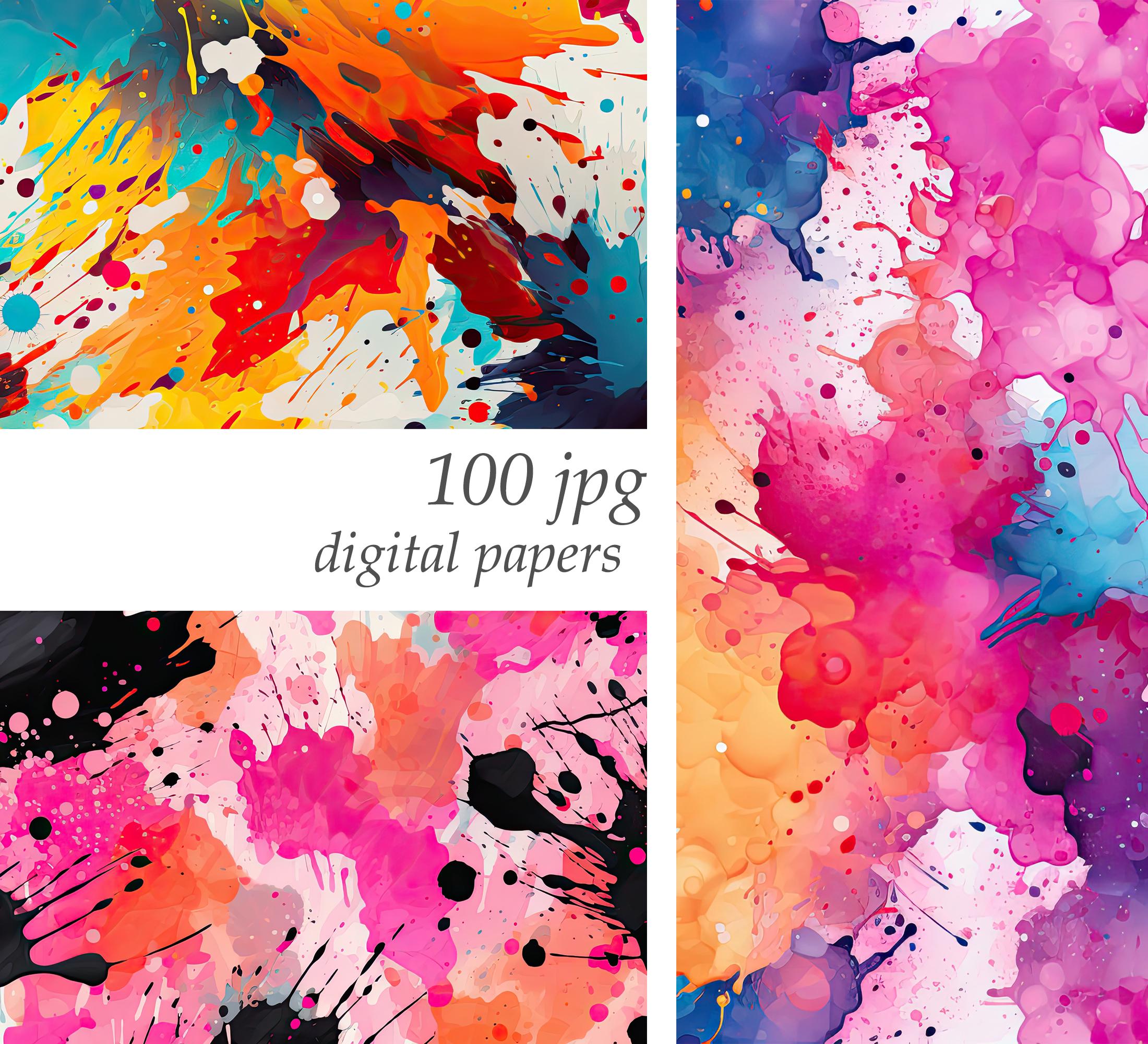 Splash Digital Paper, Watercolor Splash Background Bundle, Splatter ...