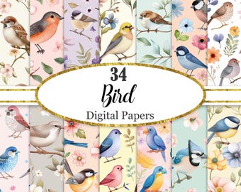 Bird Digital Paper, Bird Background Bundle, Scrapbook Paper, Digital Download