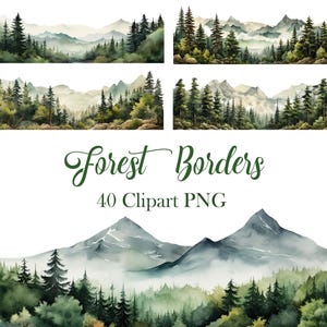 Waldrand Clipart, Aquarell Baumrand PNG, Sublimation, Natur, Scrapbooking, digitaler Download