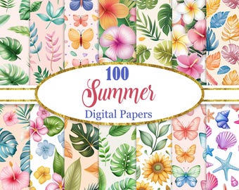 Summer Digital Paper, Summer Background Bundle, Scrapbook Paper, Digital Download