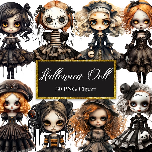Halloween Puppe Clipart, gruselige Puppen, Vintage Gothic, Halloween PNG digitaler Download