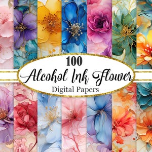 Papier cyfrowy z tuszem alkoholowym, kwiatowy zestaw tła, papier do scrapbookingu, pobieranie cyfrowe