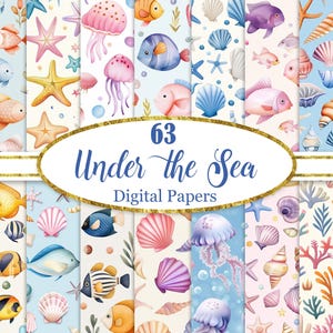 Under the Sea Digital Paper, Fish Background, Coral Reef, Seashell, Summer, Scrapbook Paper, Digital Download