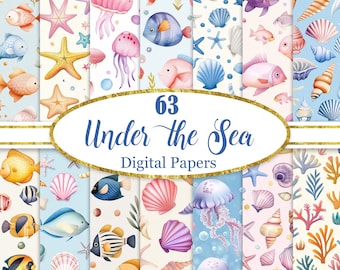 Under the Sea Digital Paper, Fish Background, Coral Reef, Seashell, Summer, Scrapbook Paper, Digital Download