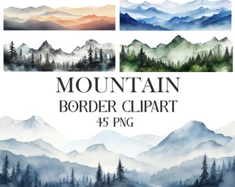 Berg Clipart, Berg Grenze, Berg PNG, Aquarell Berg Clipart Bundle, Landschaft, Sublimation, digitaler Download