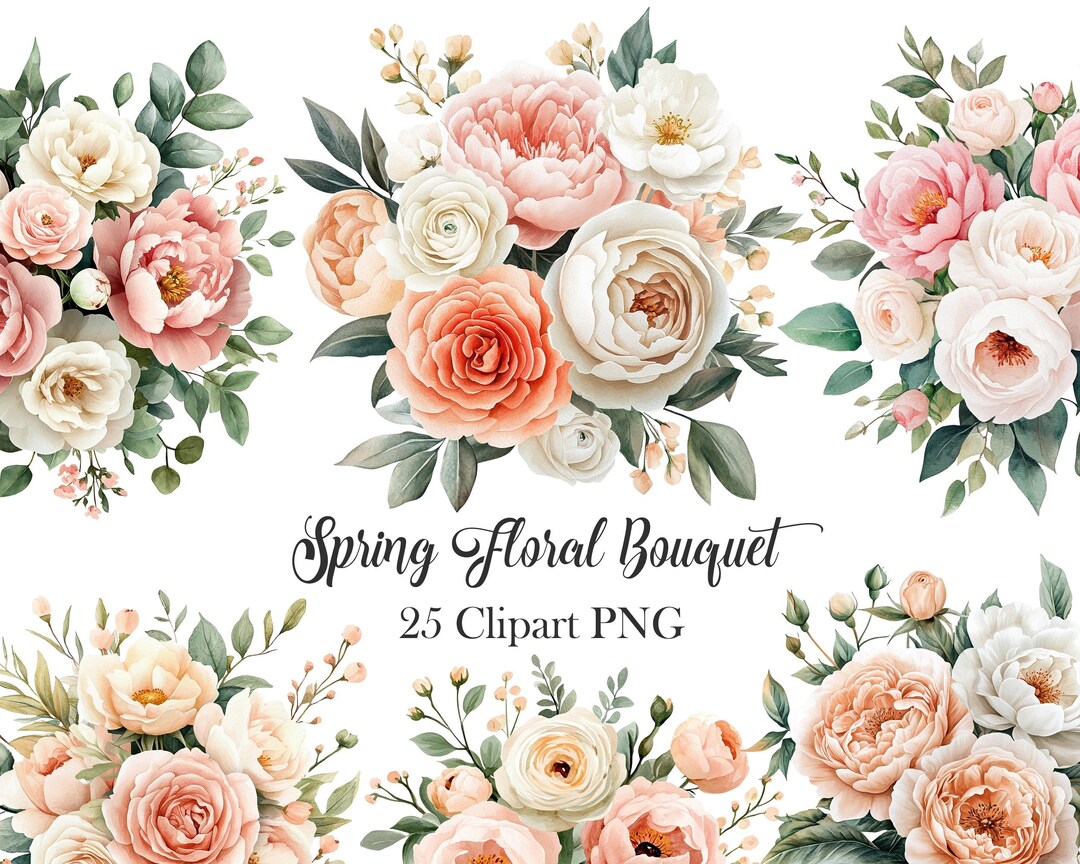 Spring Floral Bouquet Clipart, Watercolor Flower PNG - Etsy