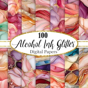 Alcohol Ink Digital Paper, Marble Glitter Background Bundle, Scrapbook Papers, Junk Journal, Digital Download