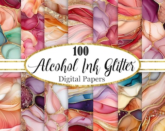 Alcohol Ink Digital Paper, Marble Glitter Background Bundle, Scrapbook Papers, Junk Journal, Digital Download