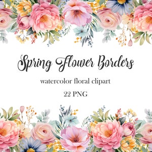 Frühlingsblume Border Clipart, Aquarell Blume PNG-Bundle, Frühlingsblumenrahmen, Pastell Blume PNG, Hochzeit, digitaler Download