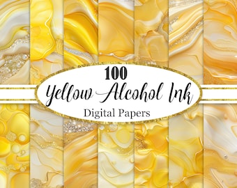Papel digital amarillo, paquete de fondo de tinta de alcohol amarilla, papeles para álbumes de recortes, textura, descarga digital