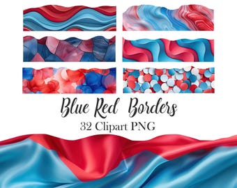 Blue Red Border Clipart, Red Blue Texture Borders PNG, Scrapbook, Digital Download