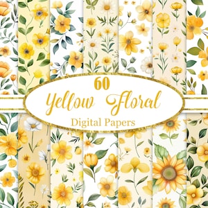 Yellow Flower Digital Paper, Watercolor Yellow Floral Background, Spring Flower, Scrapbook Paper, Digital Download