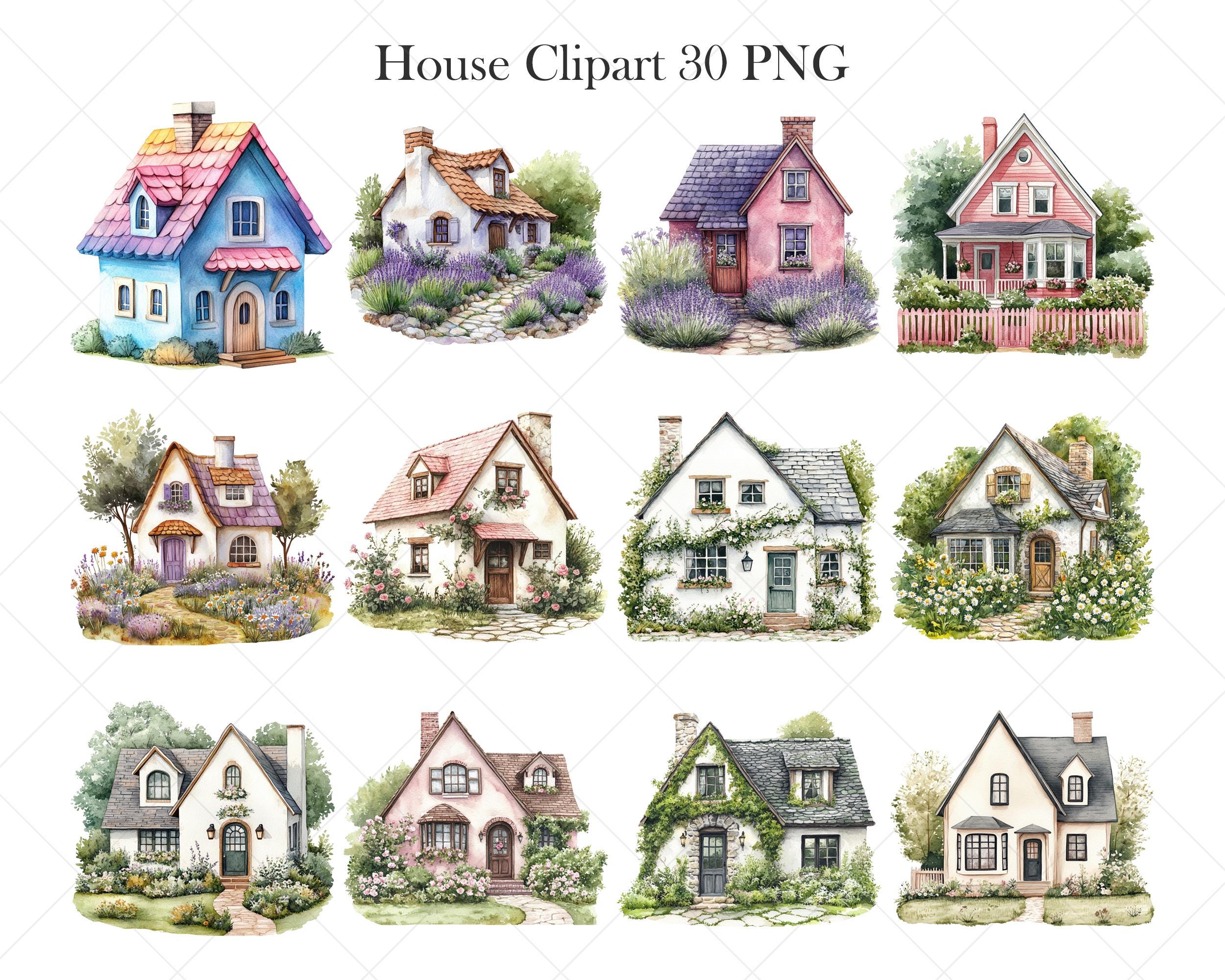 House Clipart, Watercolor Home PNG, Cottage, Digital Download - Etsy