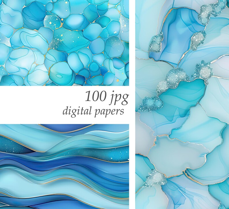 Blue Alcohol Ink Digital Paper, Blue Background Bundle, Scrapbook ...