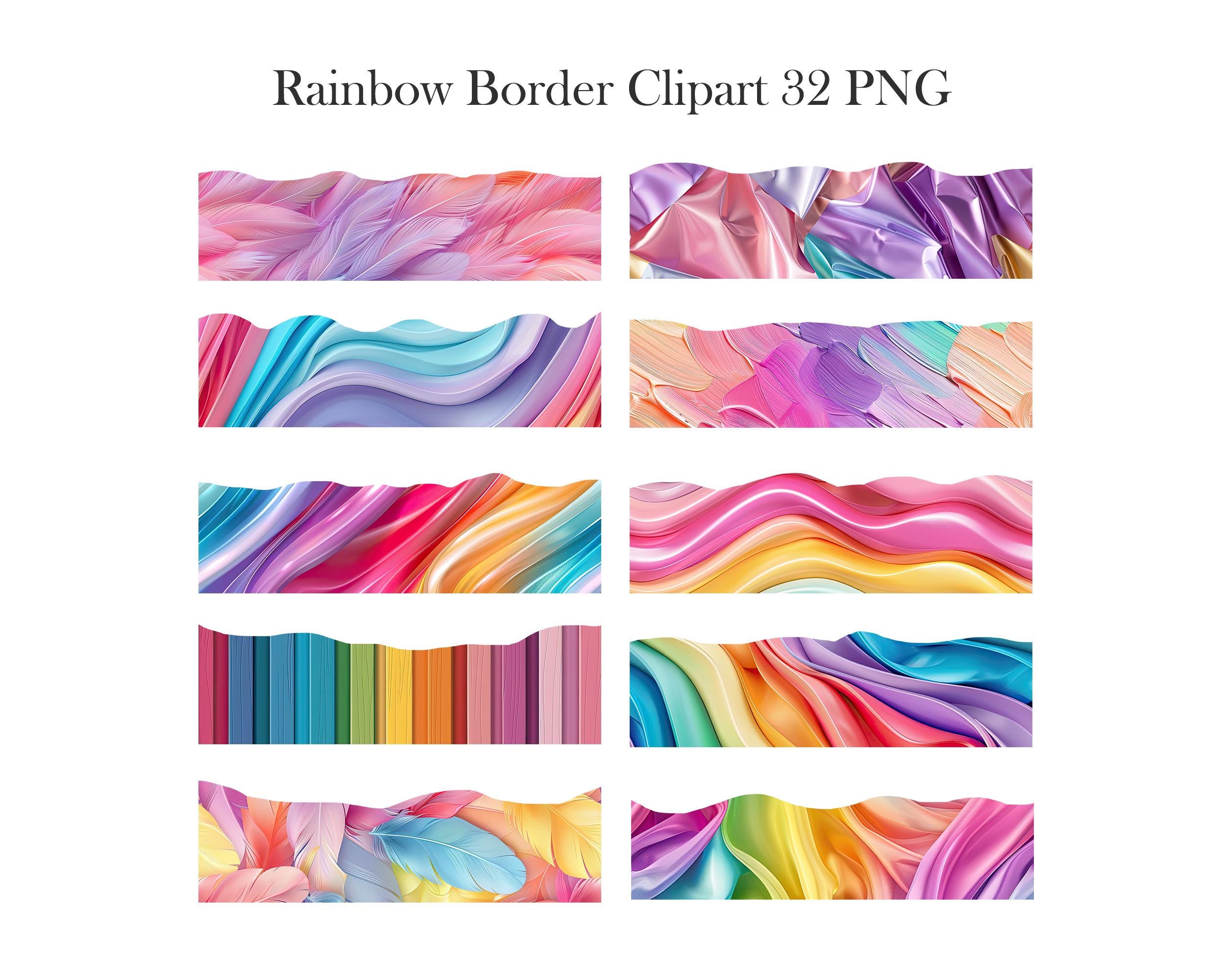 Rainbow Border Clipart, Rainbow Texture Borders PNG, Scrapbook, Digital ...
