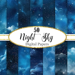 Nachtelijke hemel digitaal papier, hemelachtergrond, textuur, plakboekpapier, digitale download