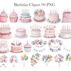 Birthday Clipart, Watercolor Birthday PNG Bundle, Birthday Party Decor ...
