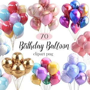 Verjaardag ballon clipart, feestballon PNG-bundel, verjaardagsdecor, ballonsublimatie, babyshower clipart, digitale download