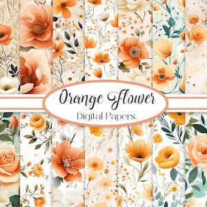 Orange Blume, Digitales Papier, Aquarell Blumen Hintergrund, Scrapbook Papier, Junk Journal, Rose, Frühling