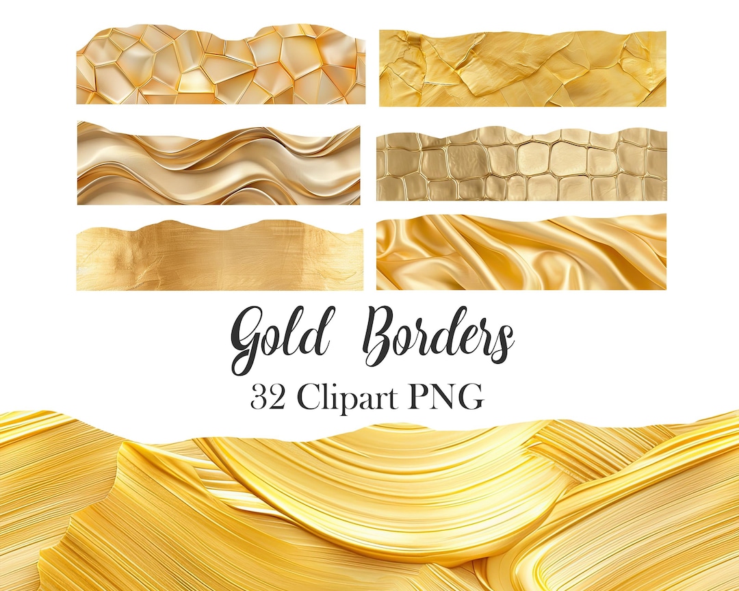 Gold Border Clipart, Gold Texture Borders PNG, Scrapbook, Digital ...