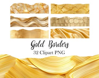 Gold Border Clipart, Gold Texture Borders PNG, Scrapbook, Digital Download