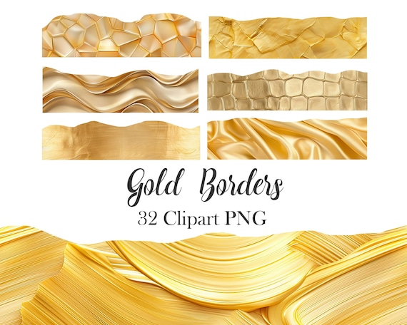 Gold Border Clipart, Gold Texture Borders PNG, Scrapbook, Digital Download