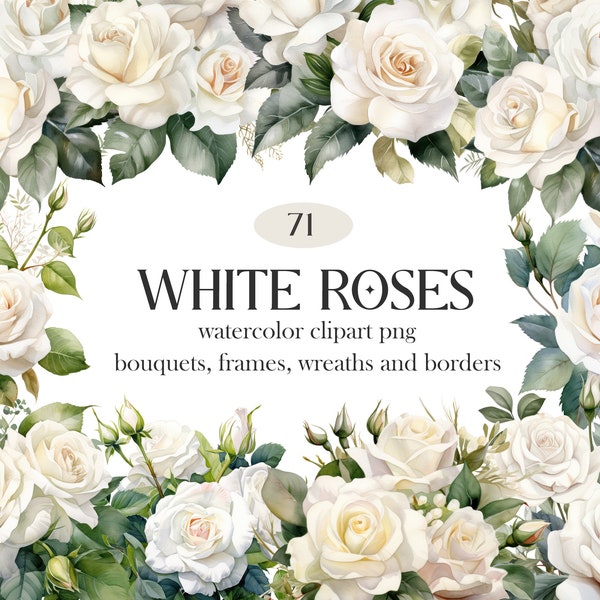 Weiße Rosen PNG Aquarell Clipart, Hochzeit Blumenstrauß, Aquarell Blumen Clipart Blumensträuße Kranz, digitaler Download