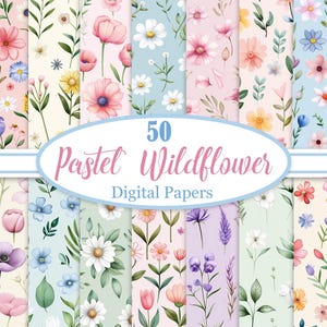 Pastell Wildblumen Digitales Papier, Blumen Hintergrund Bundle, Scrapbook Papier, Frühling, digitaler Download