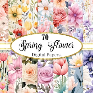 Carta digitale con fiori primaverili, sfondo floreale, carta per scrapbooking, download digitale